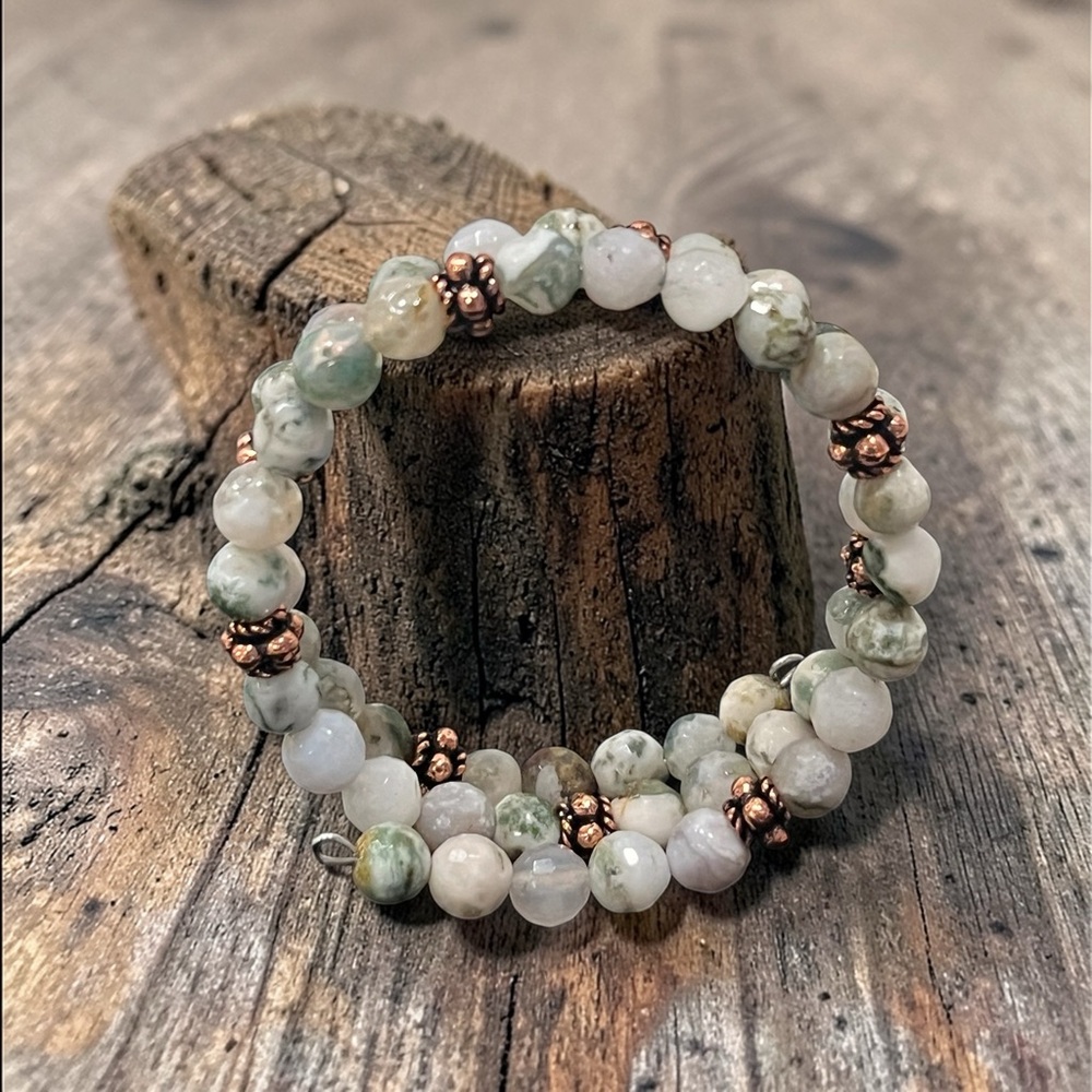 Moss Agate Wrap On Gemstone Bracelet